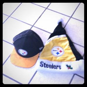 Steelers hat and Santa hat